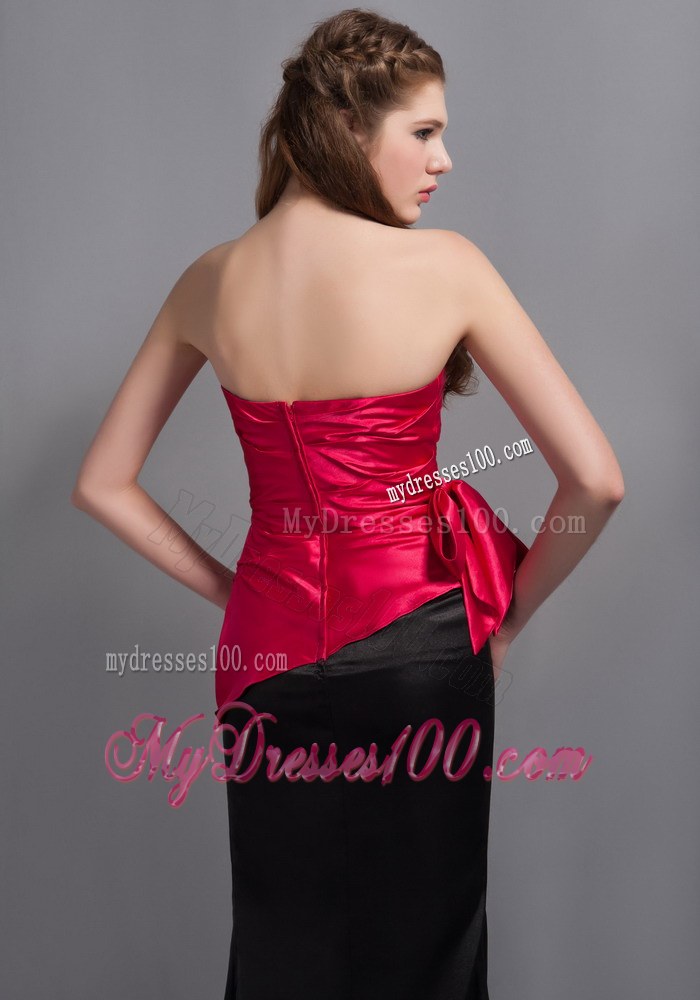 Hot Pink and Black Strapless Ankle-length Bridemaid Dress