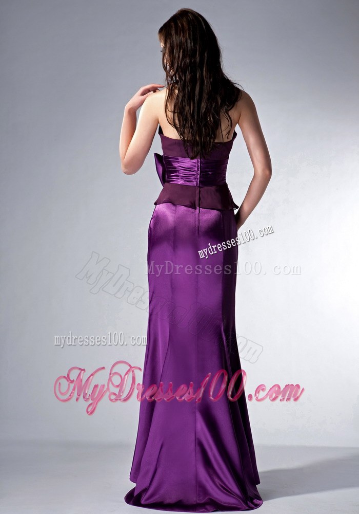 Custom Made Eggplant Purple Cloumn Halter Bridesmaid Dress Bow Brush Train Elastic Woven Satin and Chiffon