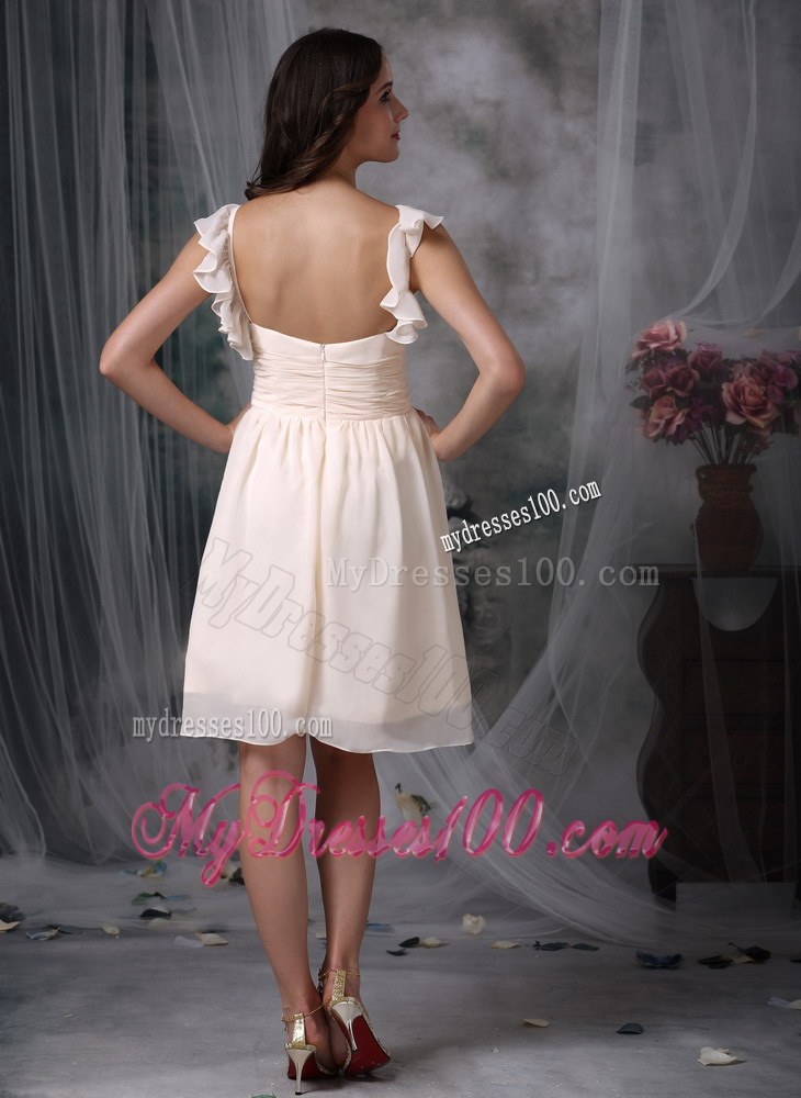 Off White Empire V-neck Straps Chiffon Bridemaid Dress with Ruche