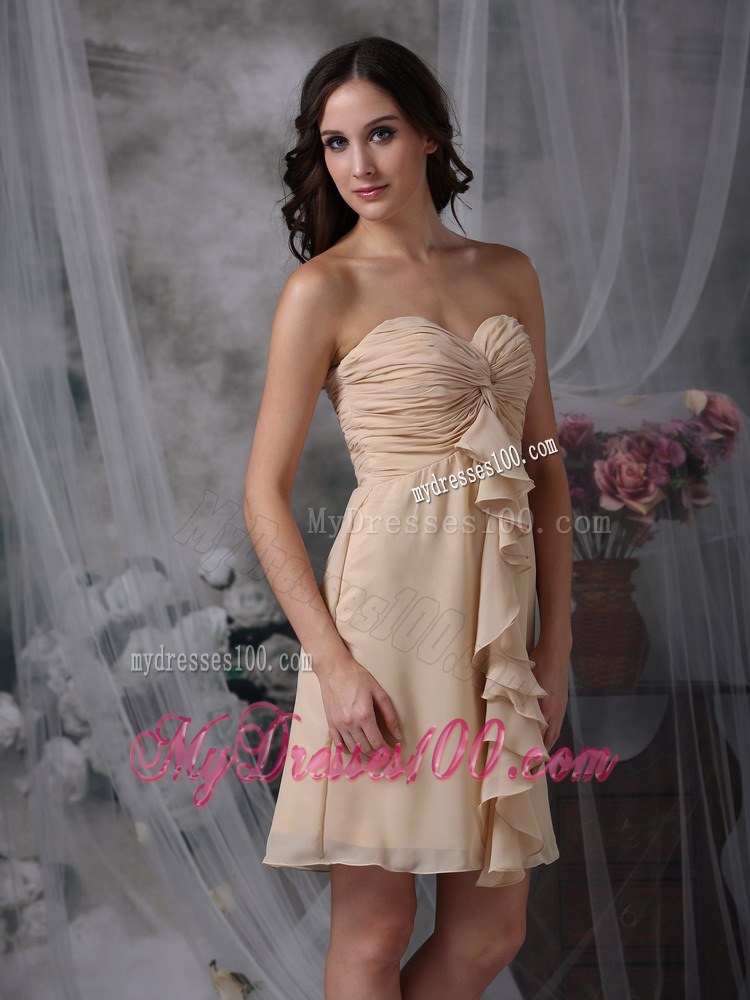 Champagne Column / Sheath Swetheart Mini-length Chiffon Ruch Prom Dress