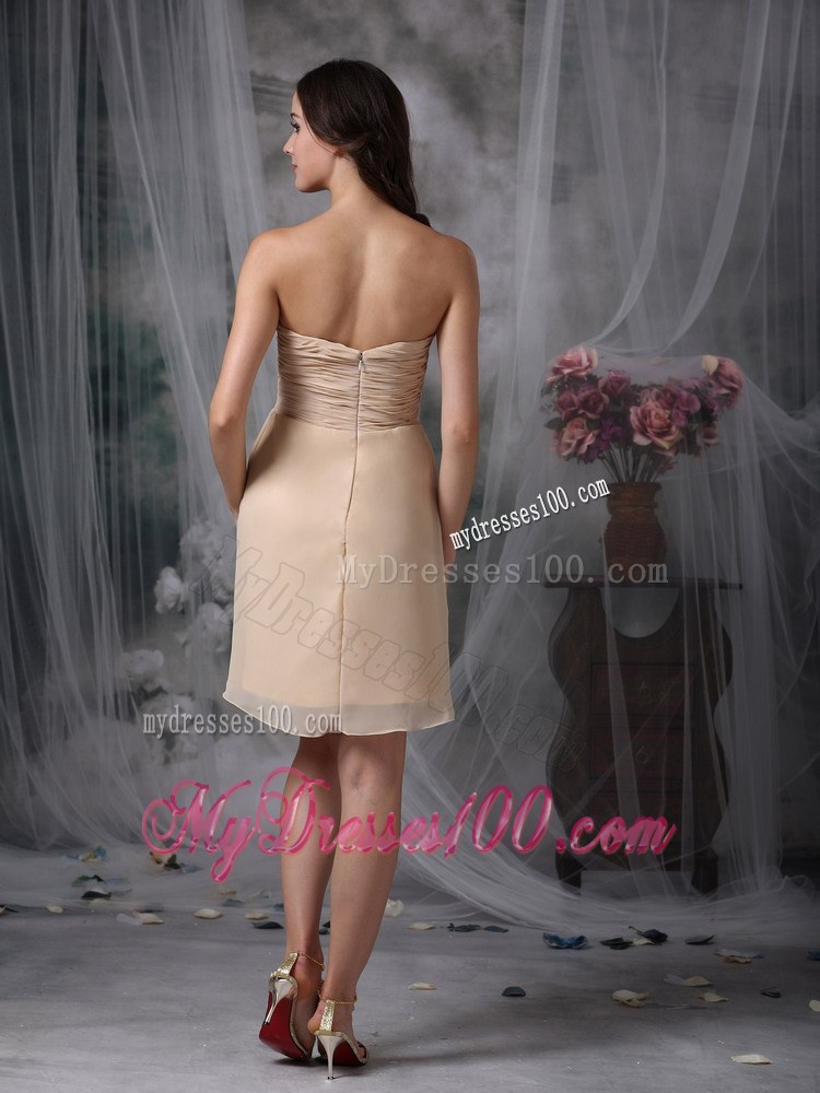 Champagne Column / Sheath Swetheart Mini-length Chiffon Ruch Prom Dress