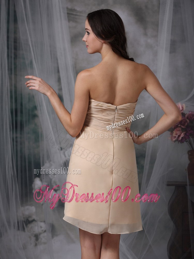 Champagne Column / Sheath Swetheart Mini-length Chiffon Ruch Prom Dress