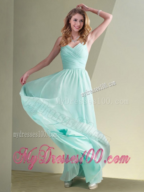 Cheap Straps Beaded and Ruched Aqua Blue Bridesmaid Dress in Chiffon