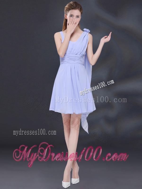 Chiffon Ruching 2016 Lavender Bridesmaid Dress with One Shoulder