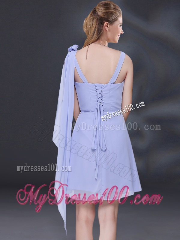 Chiffon Ruching 2016 Lavender Bridesmaid Dress with One Shoulder