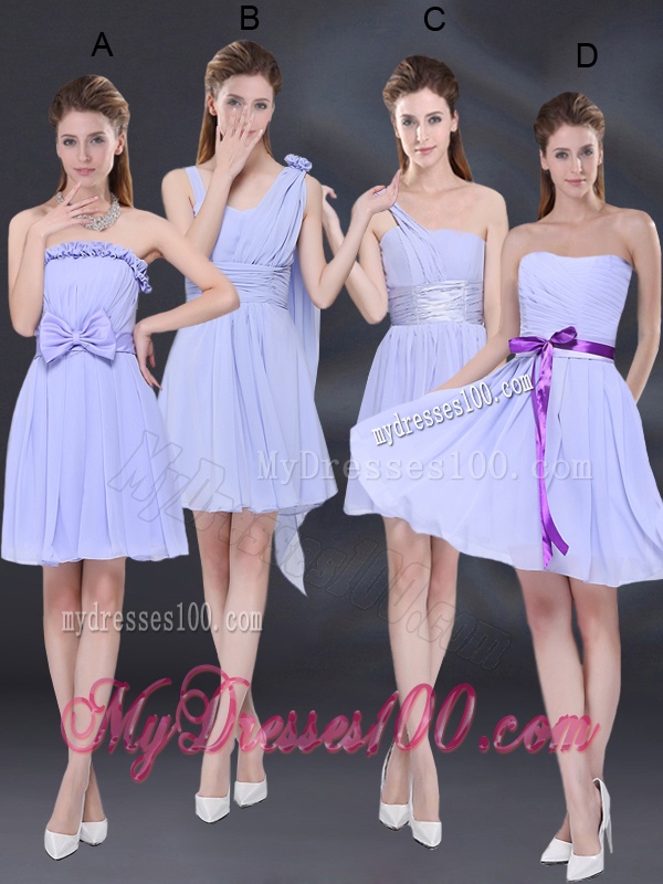 Chiffon Ruching 2016 Lavender Bridesmaid Dress with One Shoulder