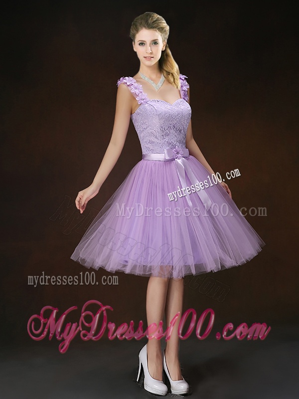 Classical Scoop Bridesmaid Dresses with Hand Made Flowers