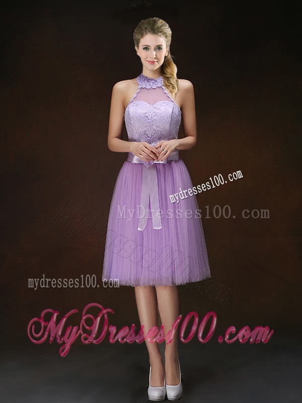 Classical Scoop Bridesmaid Dresses with Hand Made Flowers