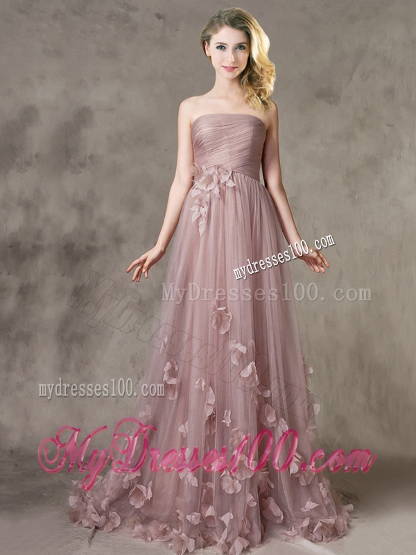Classical Strapless Brush Train Bridesmaid Dress with Appliques
