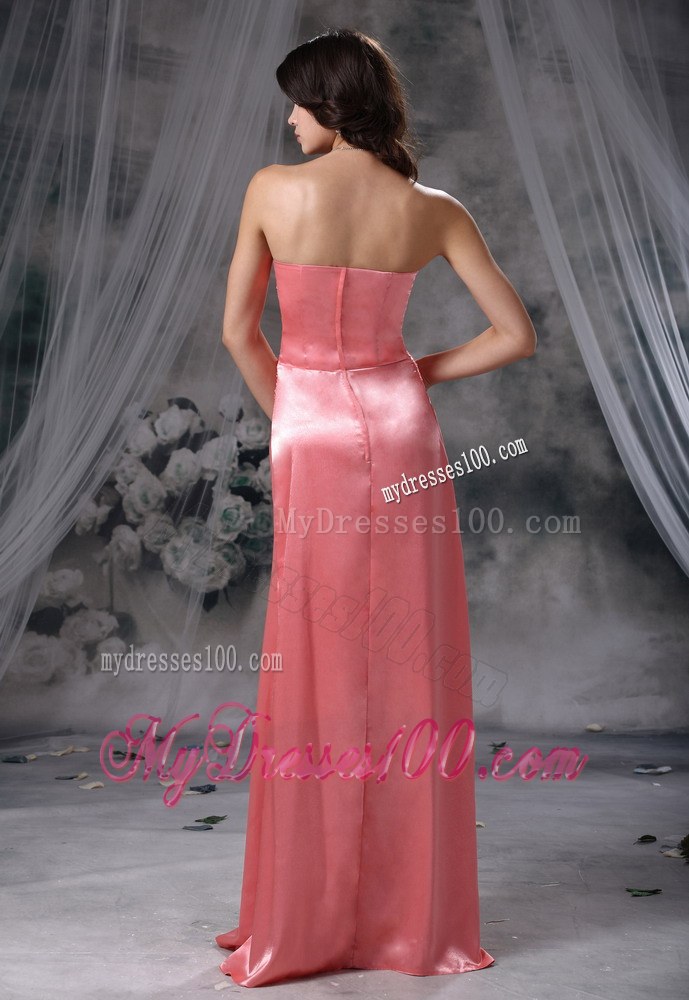 Waterloo Iowa Bowknot Beaded Decorate Bust and Wasit Strapless Taffeta Watermelon Red Floor-length Prom / Evening Dress For 2013