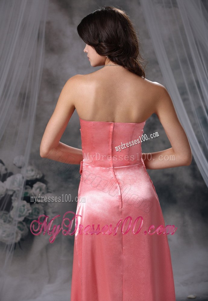 Waterloo Iowa Bowknot Beaded Decorate Bust and Wasit Strapless Taffeta Watermelon Red Floor-length Prom / Evening Dress For 2013