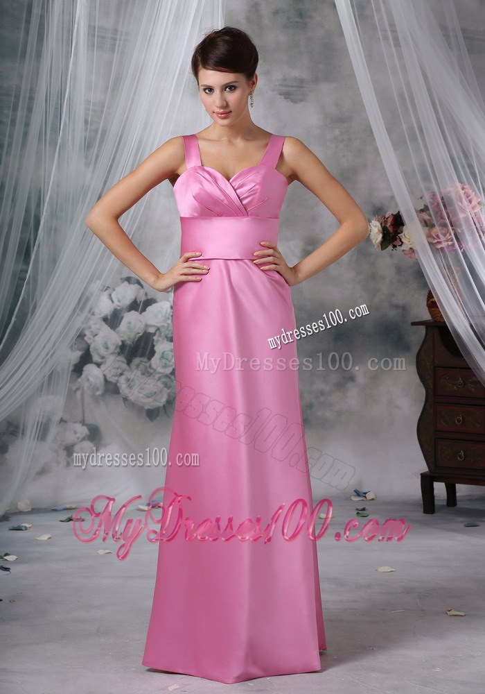 Fitted Wide Straps Rose Pink Sweetheart Dress for Bridesmaid 2013