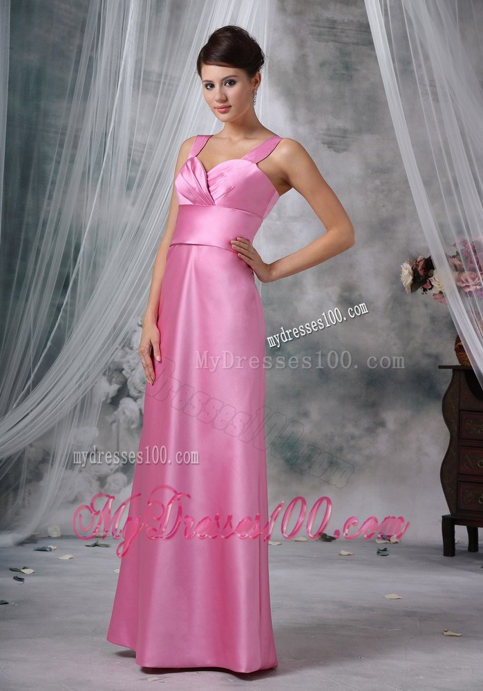 Fitted Wide Straps Rose Pink Sweetheart Dress for Bridesmaid 2013