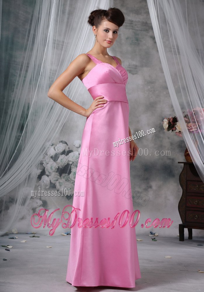 Fitted Wide Straps Rose Pink Sweetheart Dress for Bridesmaid 2013