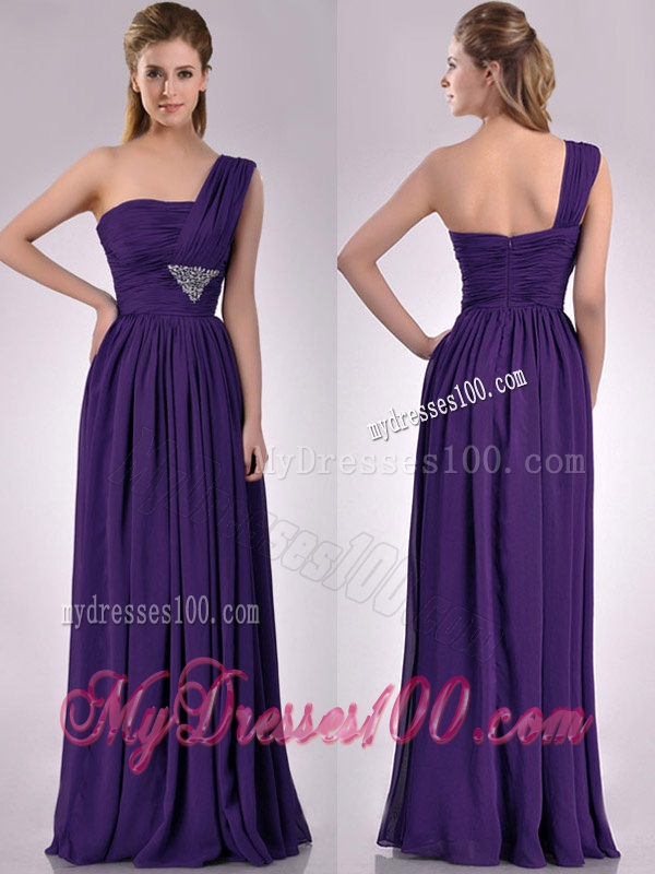 Discount Empire Beaded and Ruched Dark Purple Bridesmaid Dress with One Shoulder