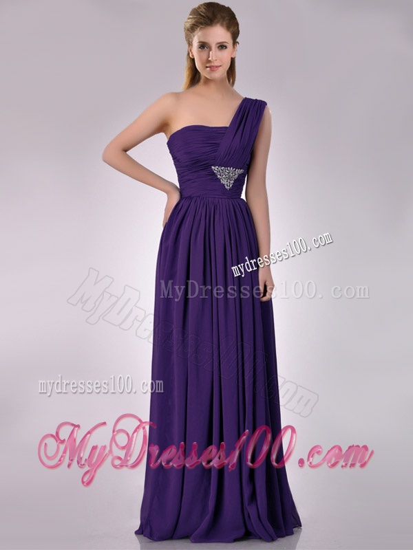 Discount Empire Beaded and Ruched Dark Purple Bridesmaid Dress with One Shoulder