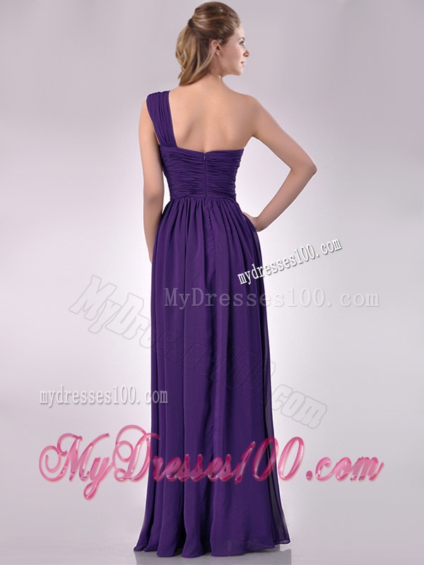 Discount Empire Beaded and Ruched Dark Purple Bridesmaid Dress with One Shoulder