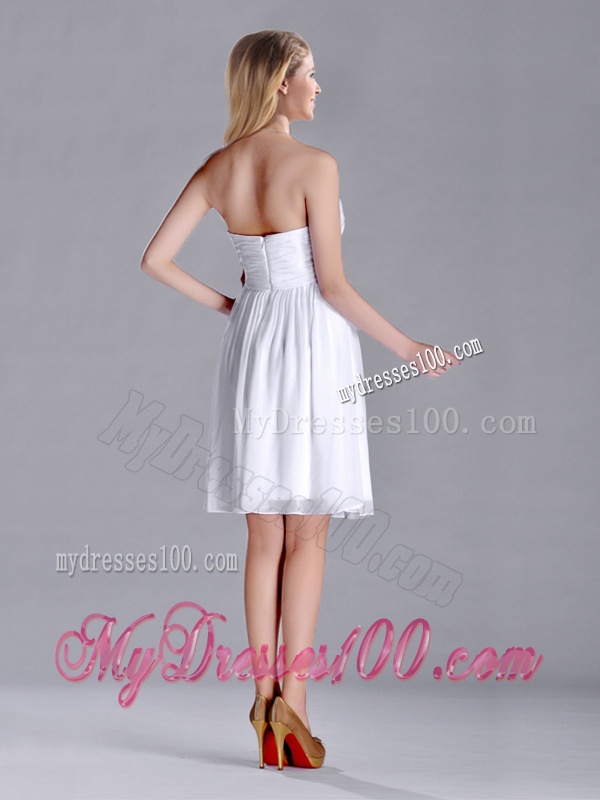 Discount White Strapless Short Bridesmaid Dress with Hand Made Flowers
