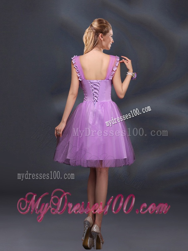 Elegant A Line Straps Lilac Bridesmaid Dresses with Appliques