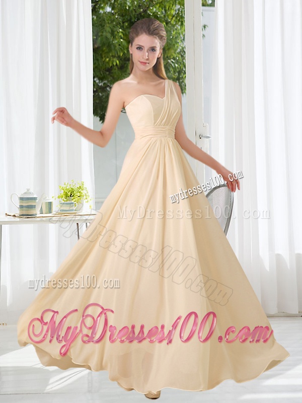 Empire One Shoulder Lace Up Bridesmaid Dress with Ruching