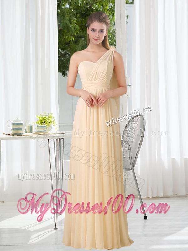 Empire One Shoulder Lace Up Bridesmaid Dress with Ruching
