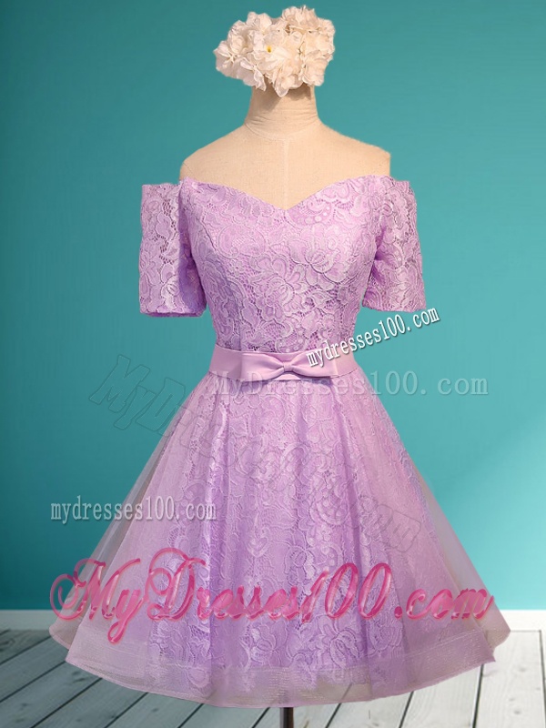 Fashionable Off the Shoulder Short Bridesmaid Dress with Bowknot