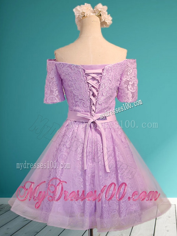 Fashionable Off the Shoulder Short Bridesmaid Dress with Bowknot