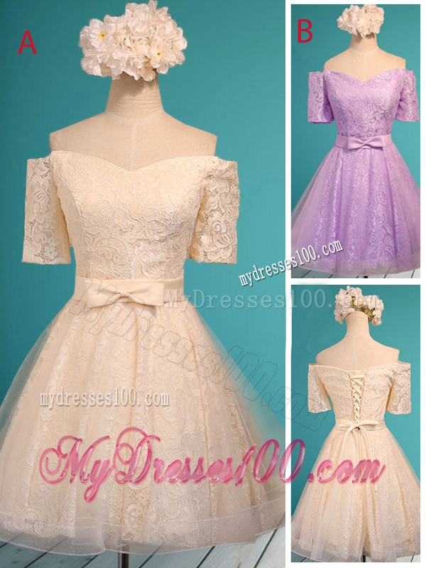 Fashionable Off the Shoulder Short Bridesmaid Dress with Bowknot