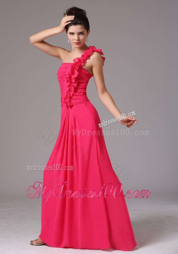 Stylish Coral Red One Shoulder Ruched Decorate Bust Prom Dress With Floor-length In New Milford Connecticut