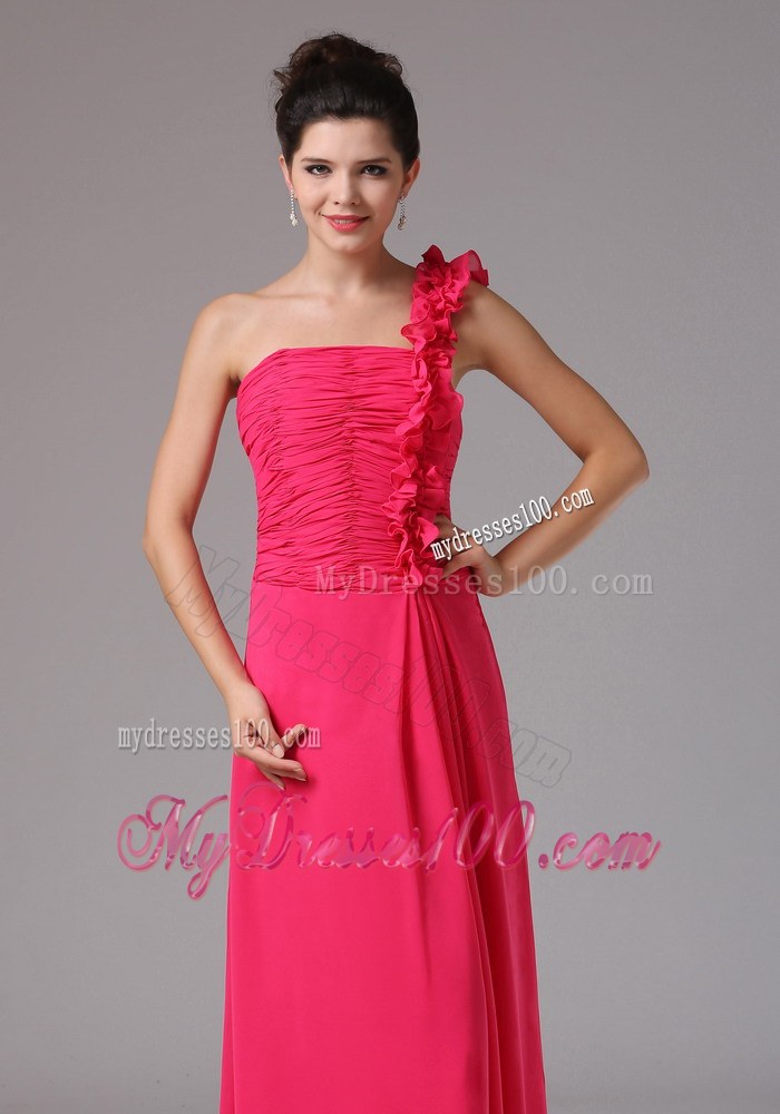 Stylish Coral Red One Shoulder Ruched Decorate Bust Prom Dress With Floor-length In New Milford Connecticut
