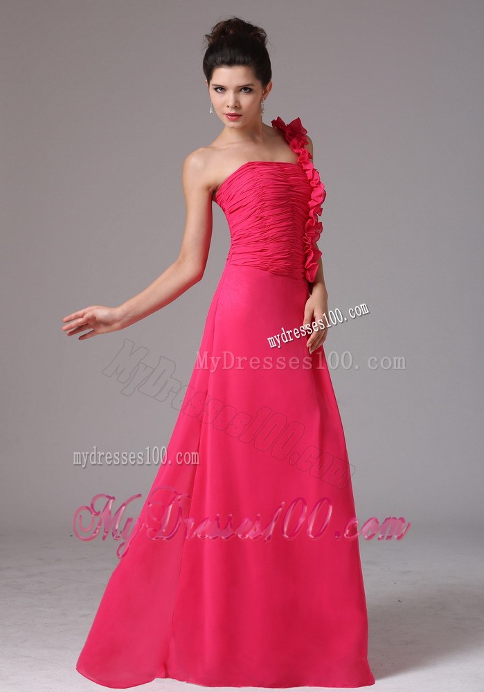 Stylish Coral Red One Shoulder Ruched Decorate Bust Prom Dress With Floor-length In New Milford Connecticut
