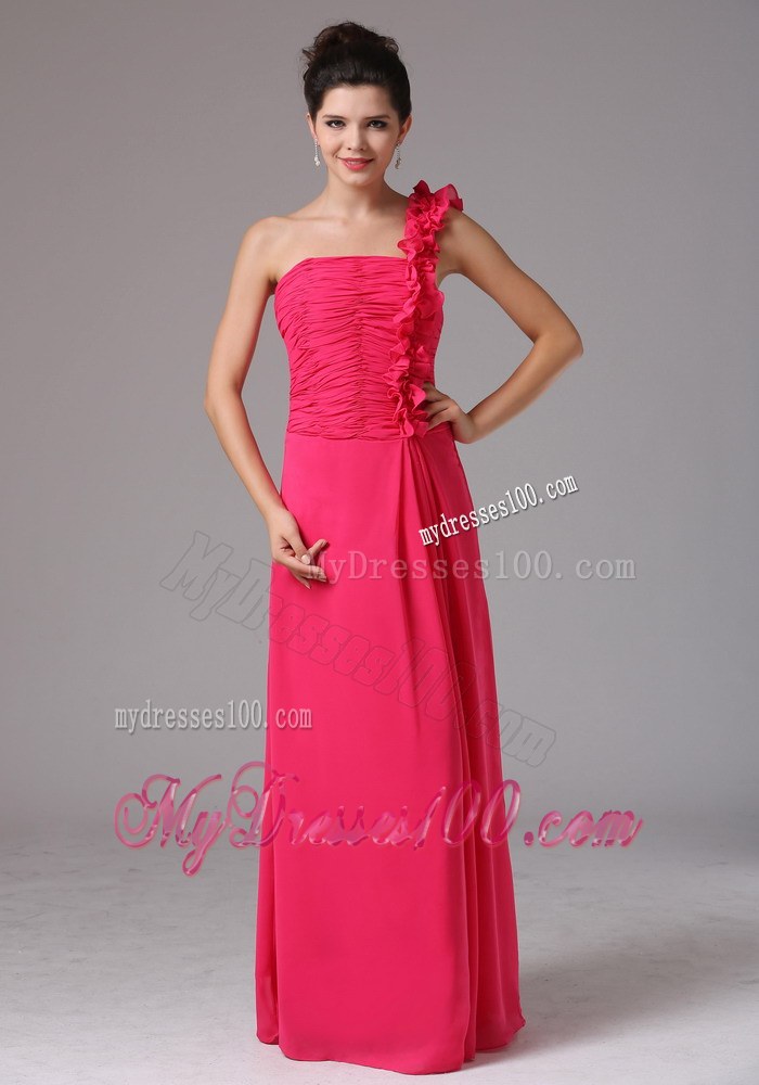 Stylish Coral Red One Shoulder Ruched Decorate Bust Prom Dress With Floor-length In New Milford Connecticut