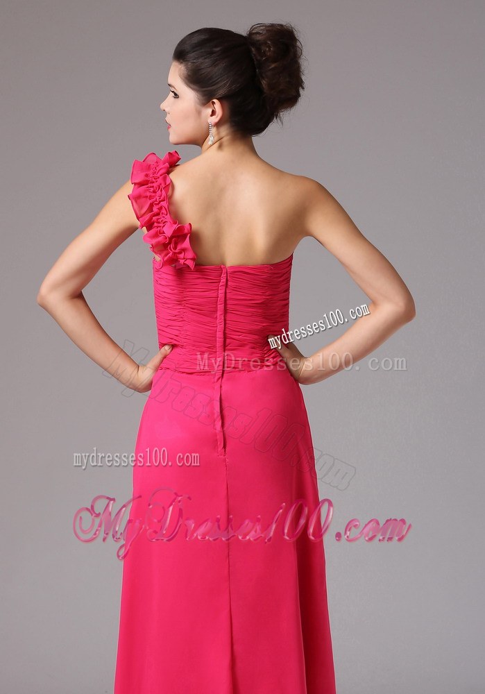 Stylish Coral Red One Shoulder Ruched Decorate Bust Prom Dress With Floor-length In New Milford Connecticut