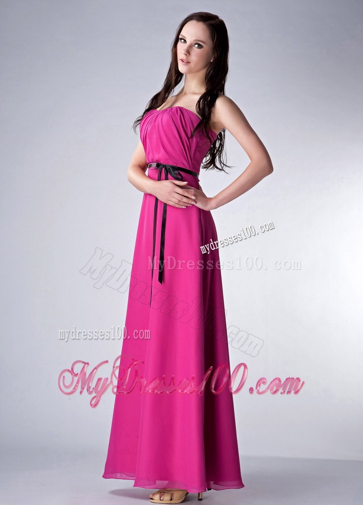 Fuchsia Empire Strapless Ruche Chiffon Sash Bridesmaid Dress