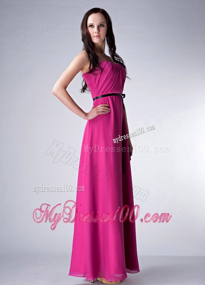 Fuchsia Empire Strapless Ruche Chiffon Sash Bridesmaid Dress