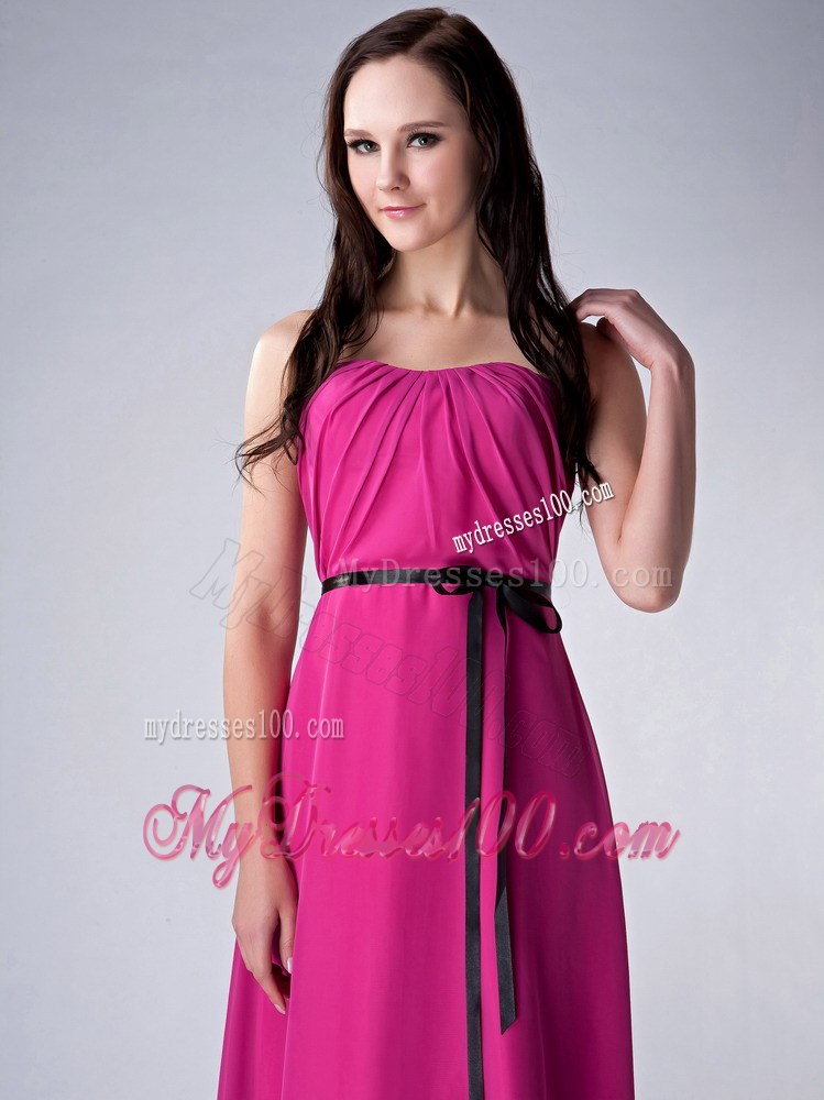 Fuchsia Empire Strapless Ruche Chiffon Sash Bridesmaid Dress