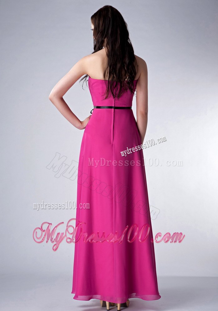 Fuchsia Empire Strapless Ruche Chiffon Sash Bridesmaid Dress