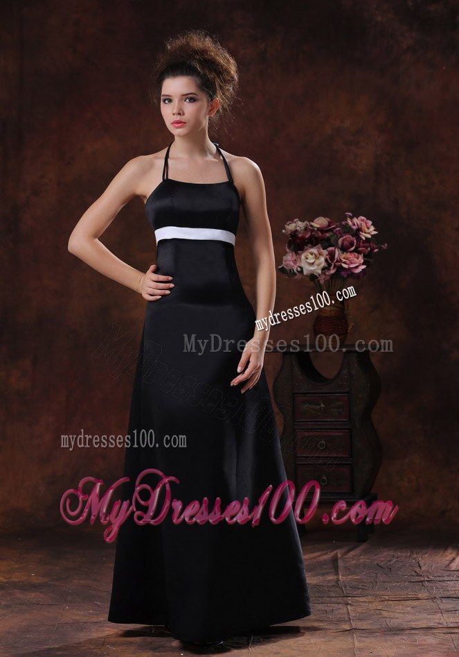 2013 Halter Bridemaid Dress in Black Taffeta Column Floor-length