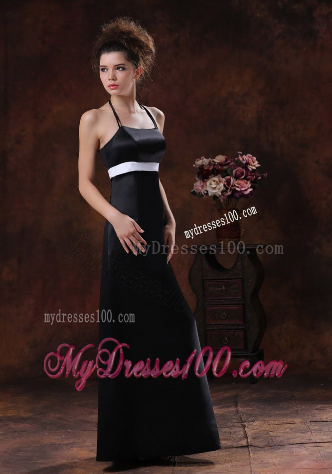 2013 Halter Bridemaid Dress in Black Taffeta Column Floor-length