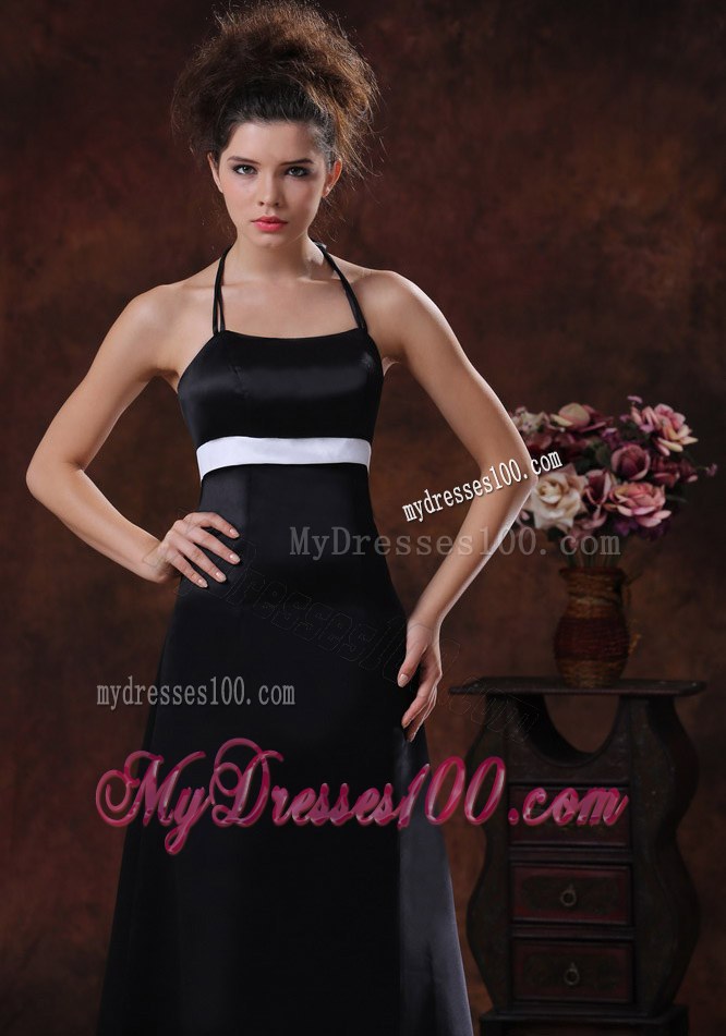 2013 Halter Bridemaid Dress in Black Taffeta Column Floor-length