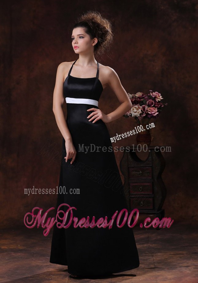 2013 Halter Bridemaid Dress in Black Taffeta Column Floor-length
