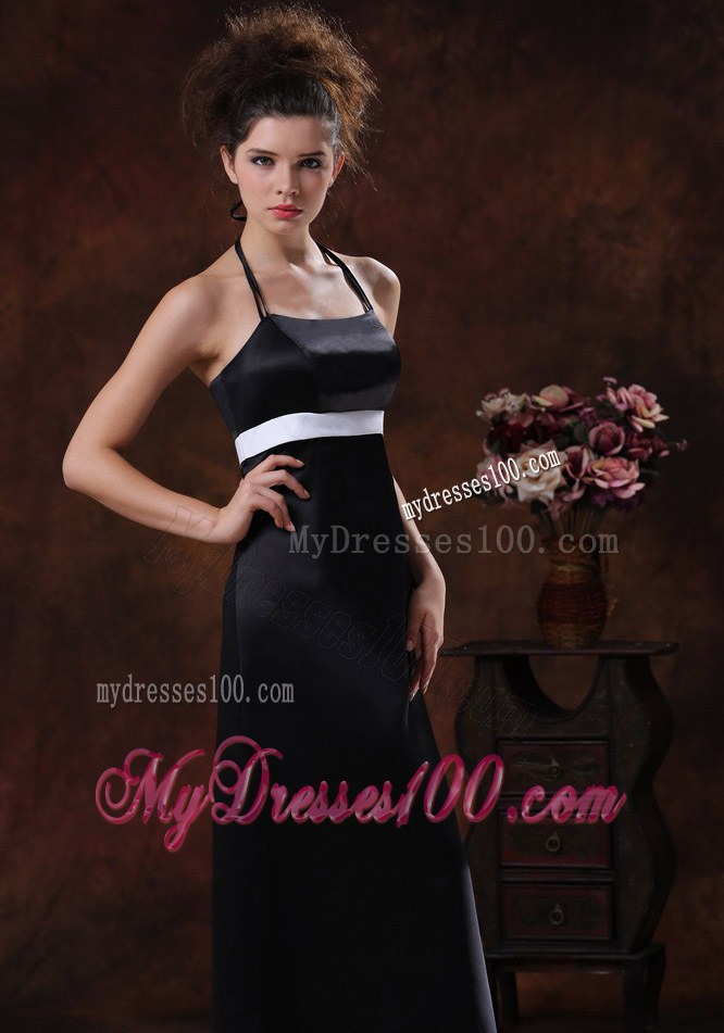 2013 Halter Bridemaid Dress in Black Taffeta Column Floor-length