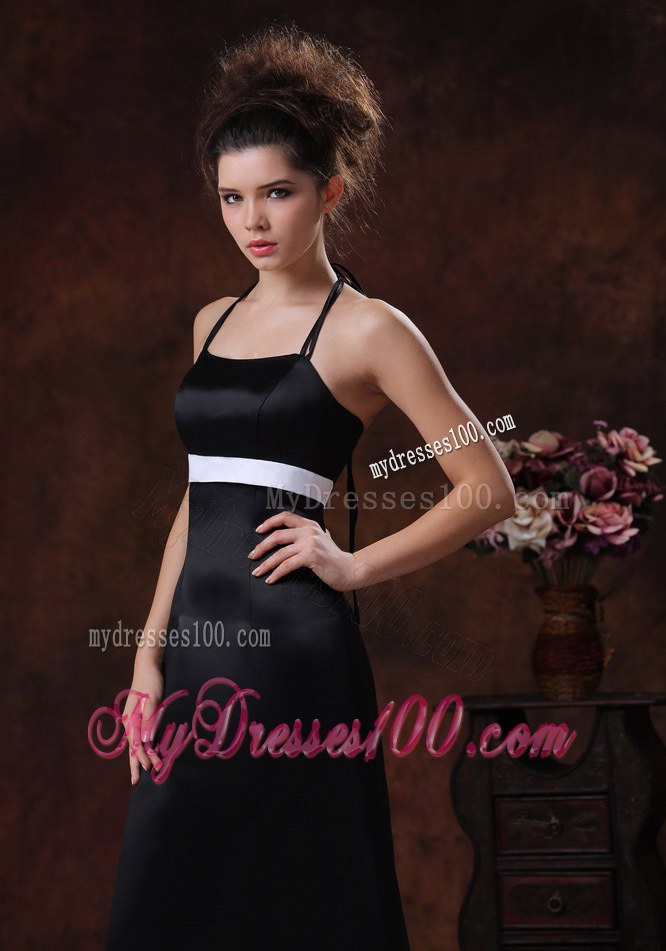 2013 Halter Bridemaid Dress in Black Taffeta Column Floor-length