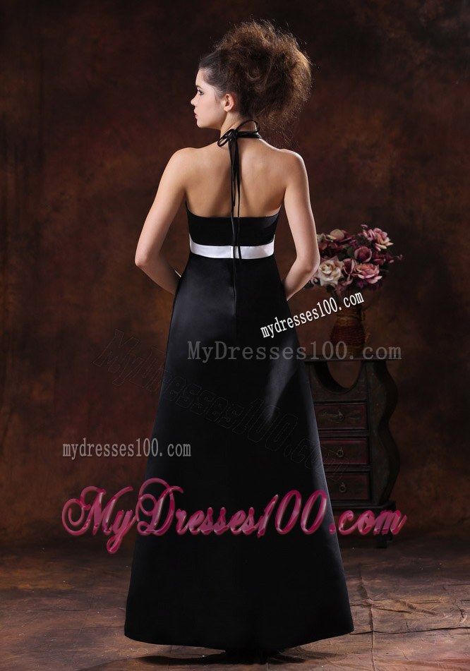 2013 Halter Bridemaid Dress in Black Taffeta Column Floor-length