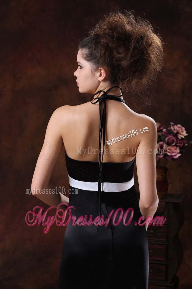 2013 Halter Bridemaid Dress in Black Taffeta Column Floor-length