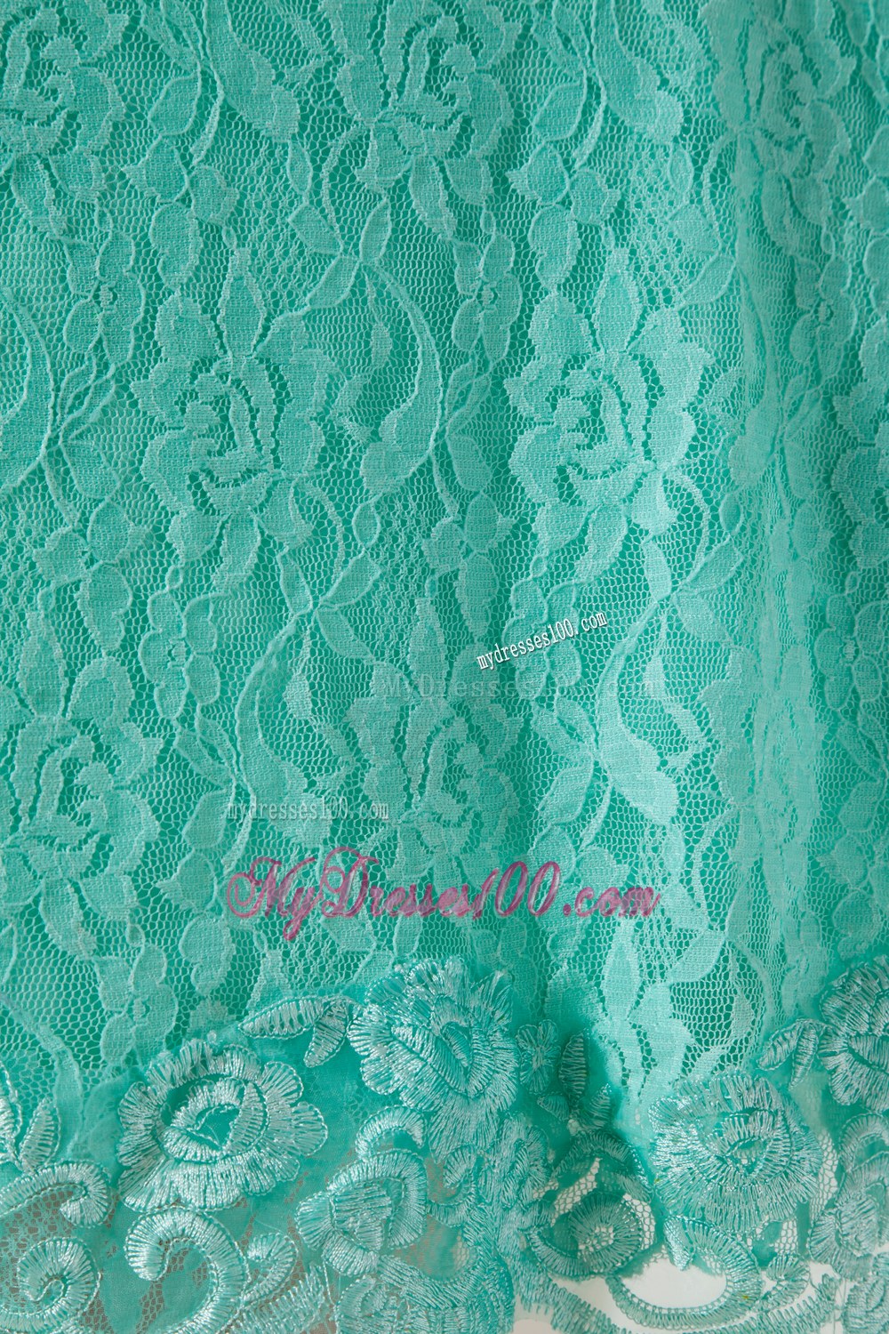 Turquoise A-line Square Knee-length Bridesmaid Dress with Lace