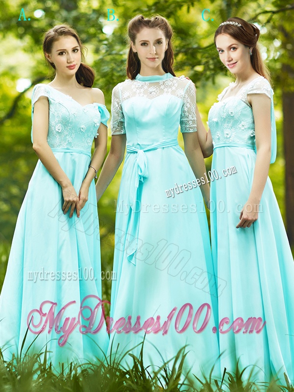 Lovely Chiffon Empire Long Bridesmaid Dress in Apple Green