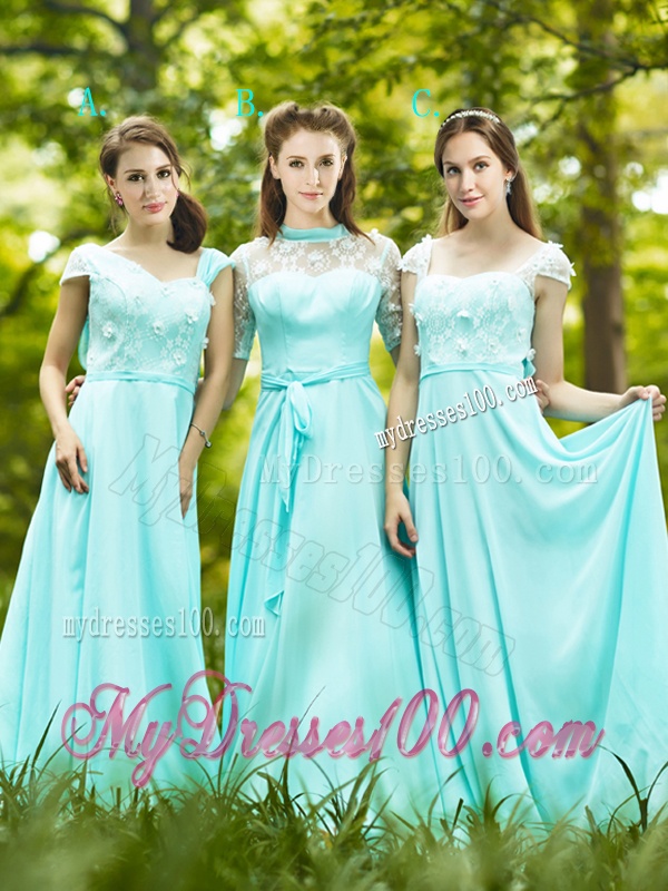 Lovely Chiffon Empire Long Bridesmaid Dress in Apple Green