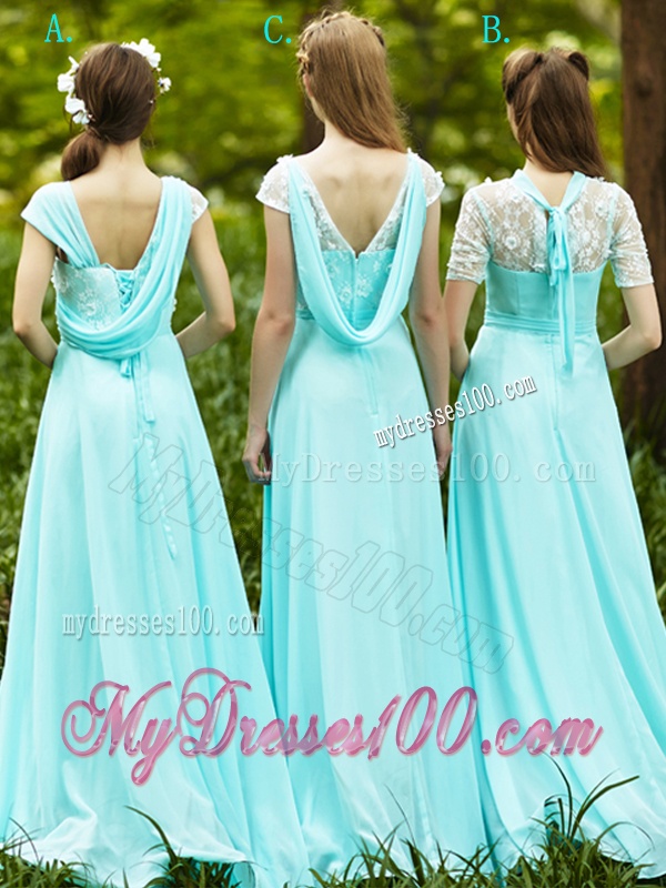 Lovely Chiffon Empire Long Bridesmaid Dress in Apple Green