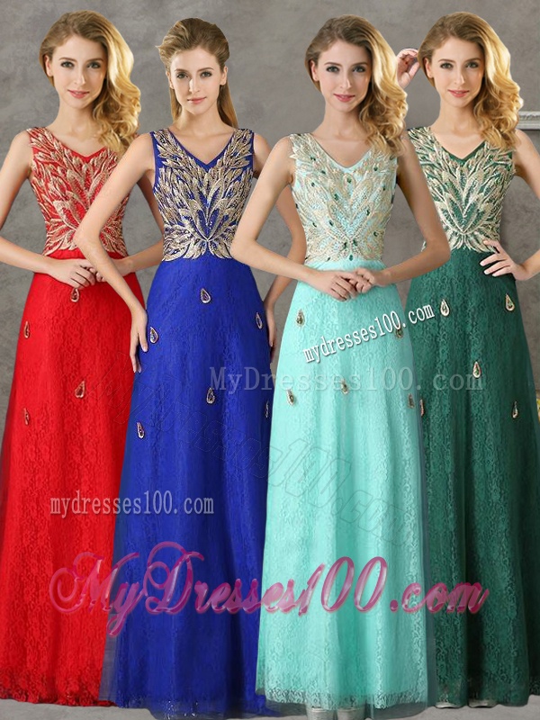 Luxurious V Neck Dark Green Bridesmaid Dress with Appliques and Beading